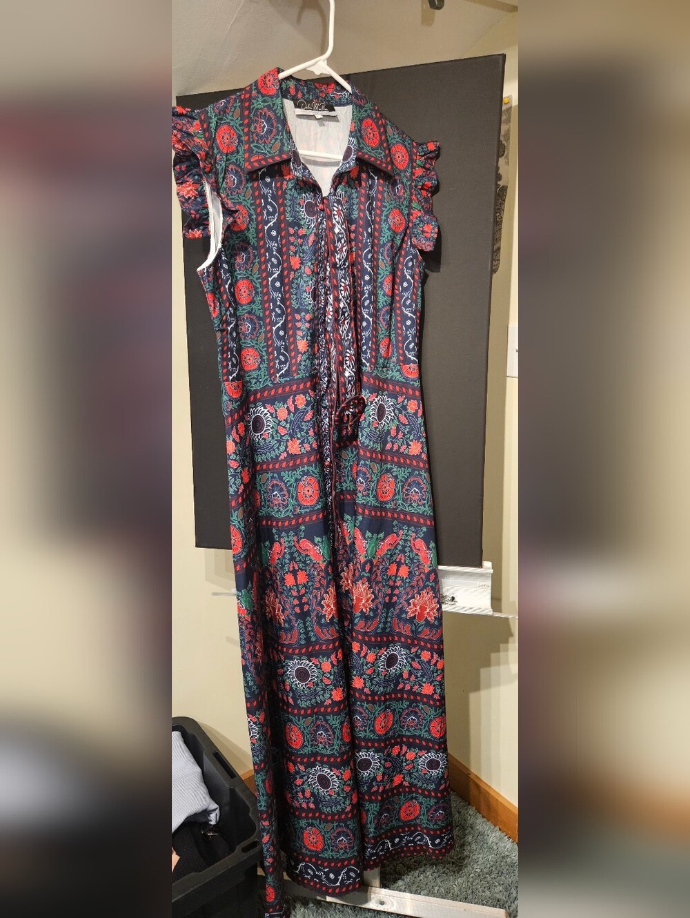 Floral Navy and Red Collared Maxi Dress New No Tags